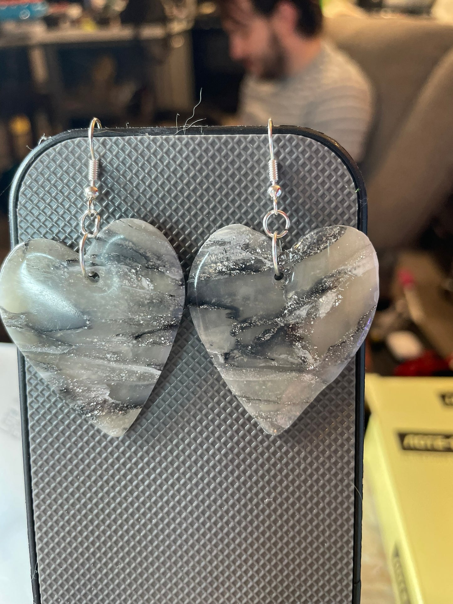 Gray and silver heart earrings